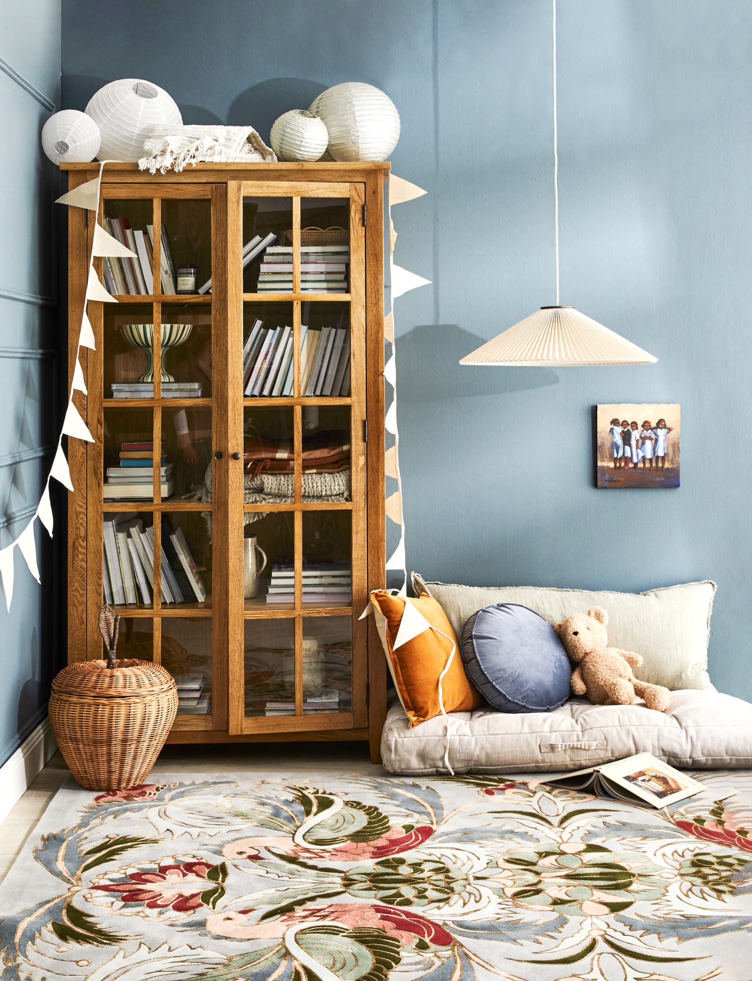 Kids bedroom nook wooden cupboard floor lounge
