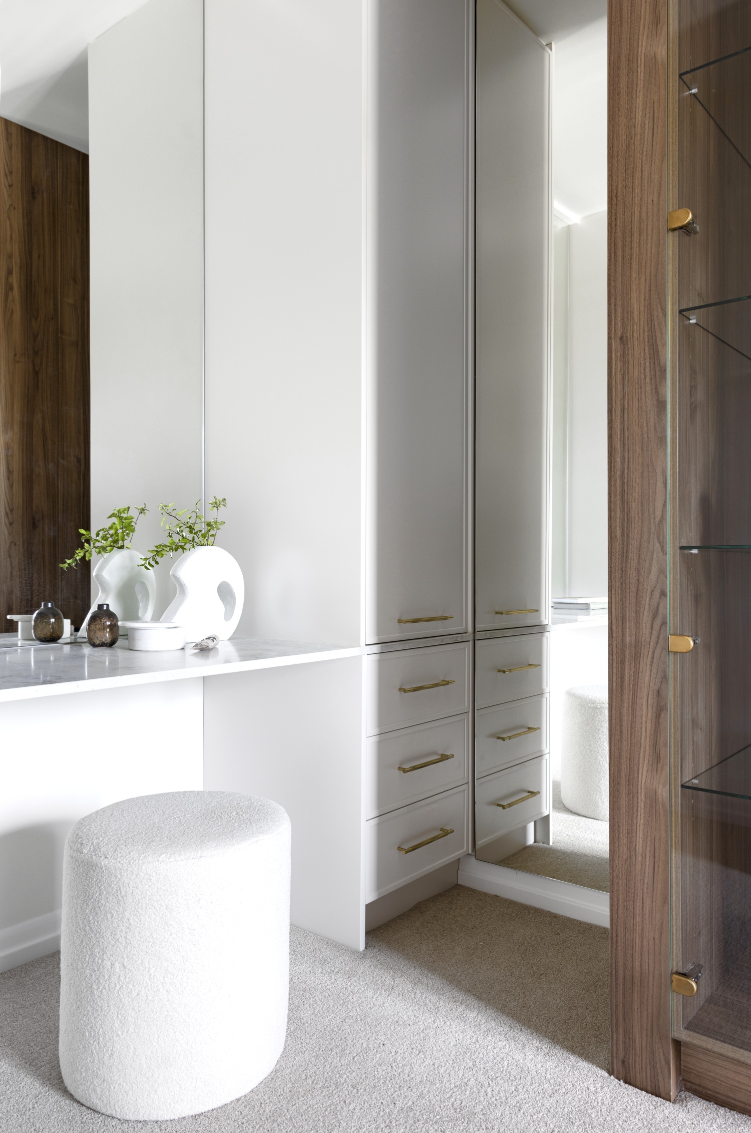 european farmhouse style build brisbane bathroom walnut cabinets