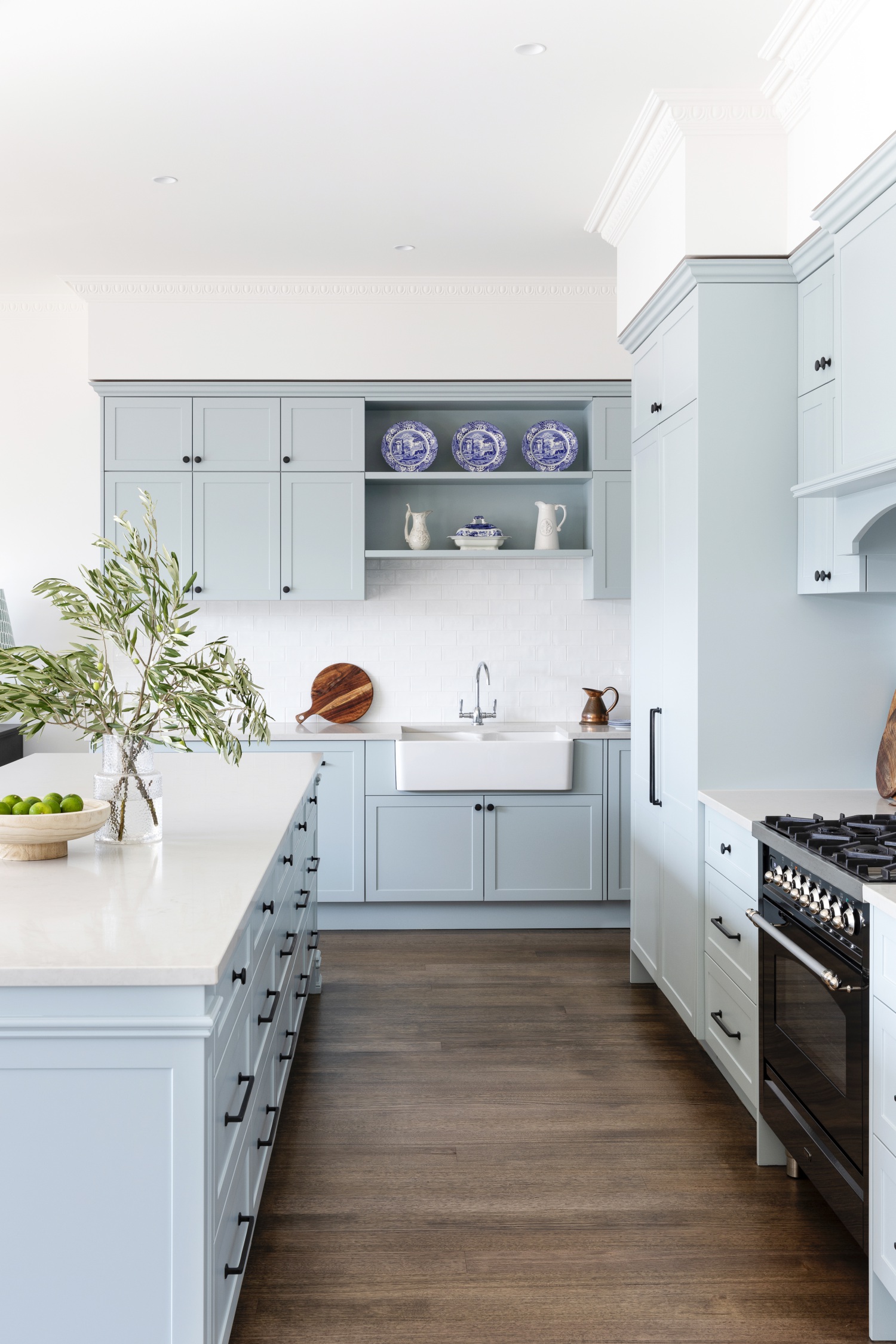 melbourne 1920s bungalow pale blue kitchen cabinet doors