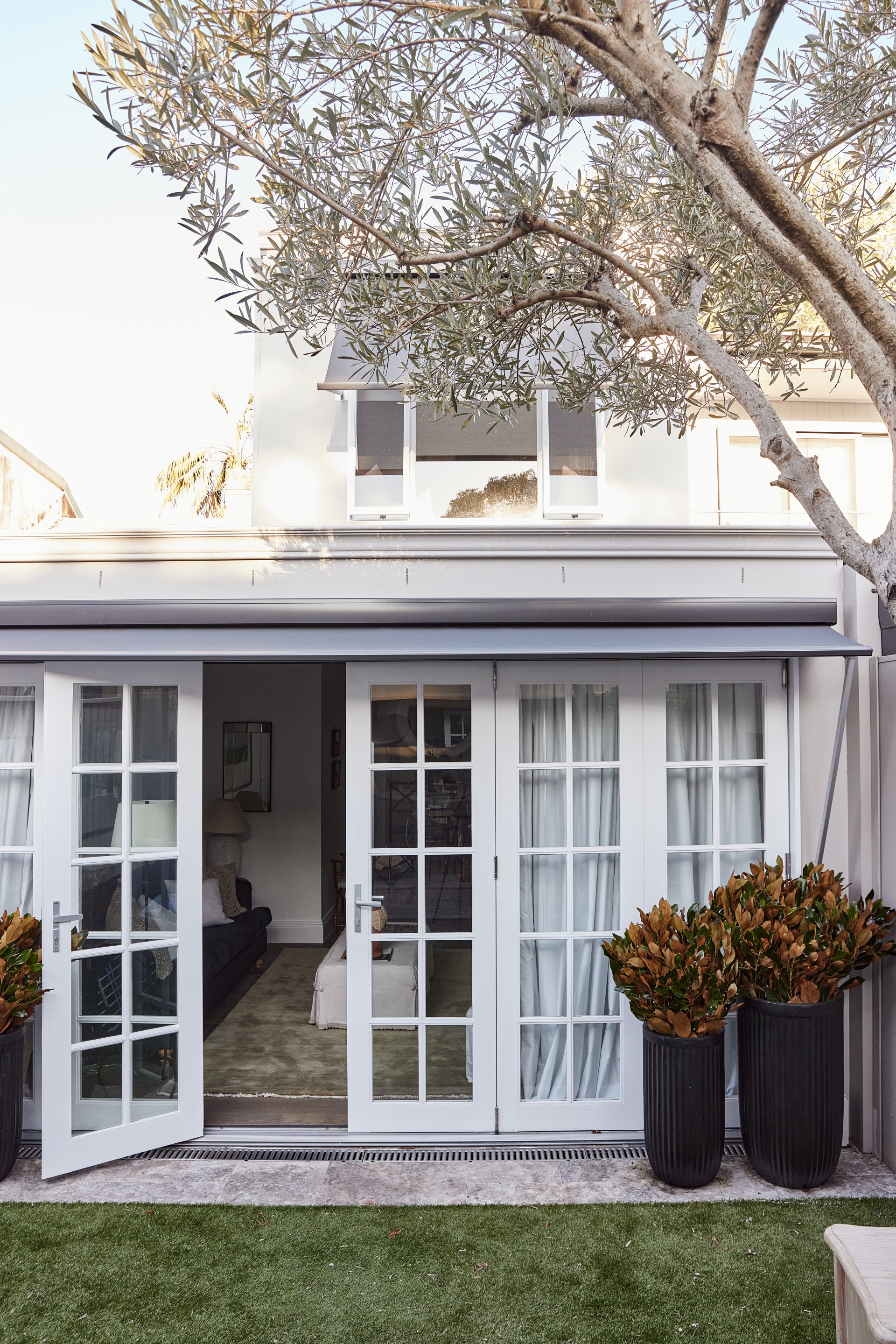 Courtyard and white French doors.