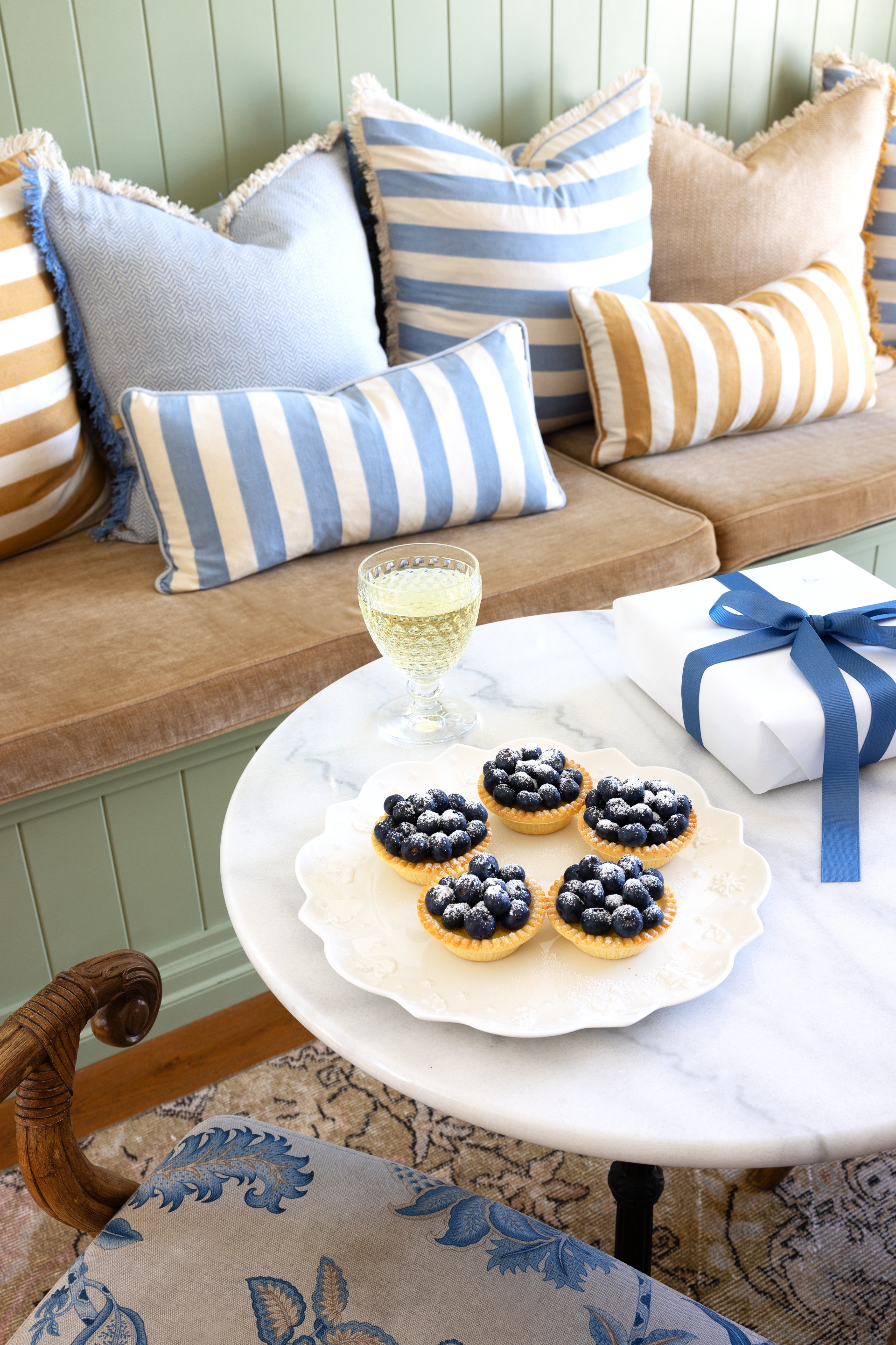 Christmas tarts on a marble table.