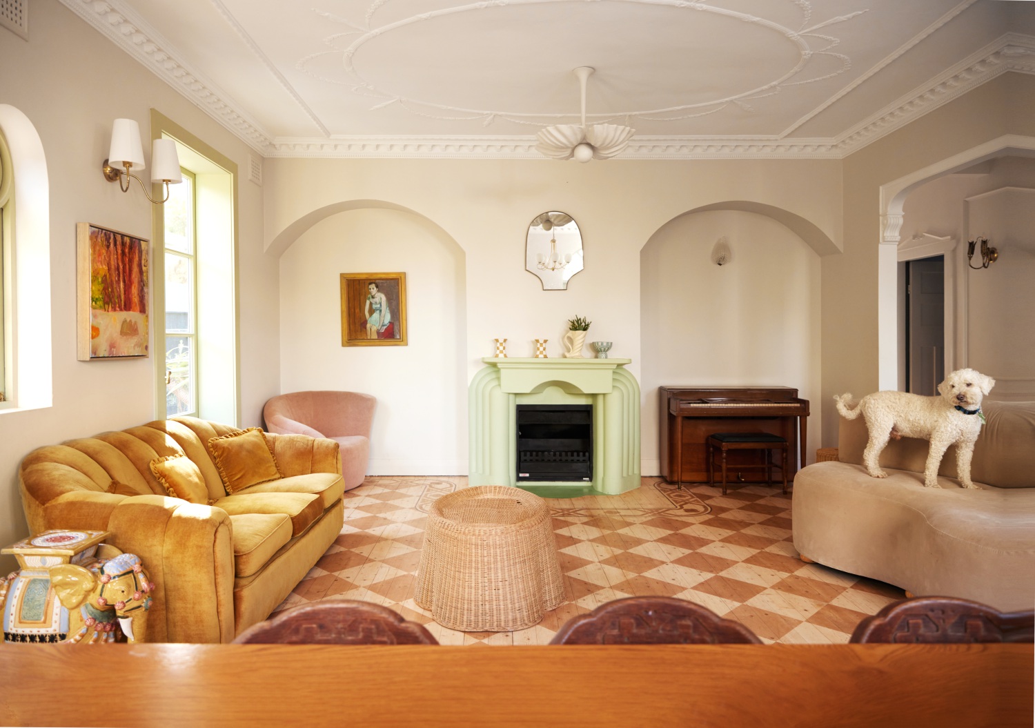 Olli Ella cofounder Chloe Brookman home living room dog vintage furniture