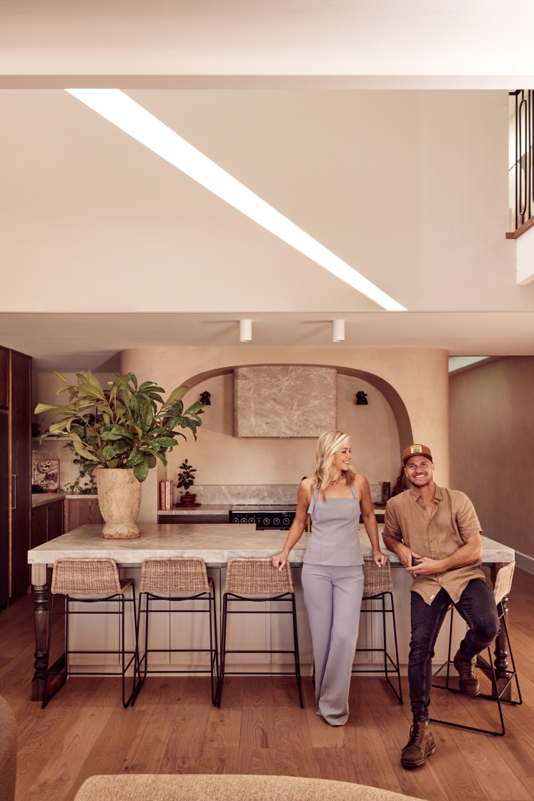 Kyal and Kara in the Spanish resort style kitchen.