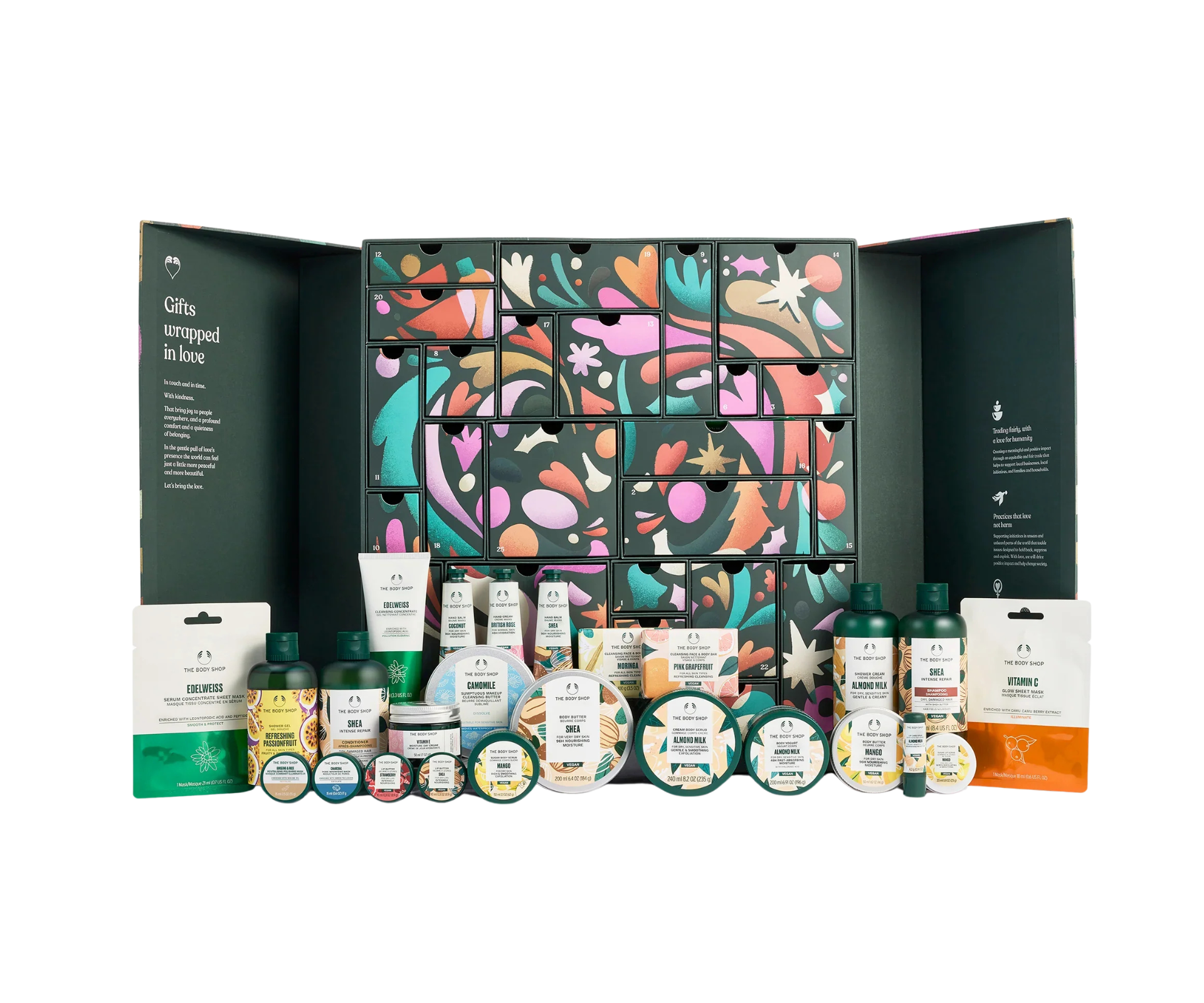 Product photo of The Body Shop's 2025 advent calendar, best for full size inclusions