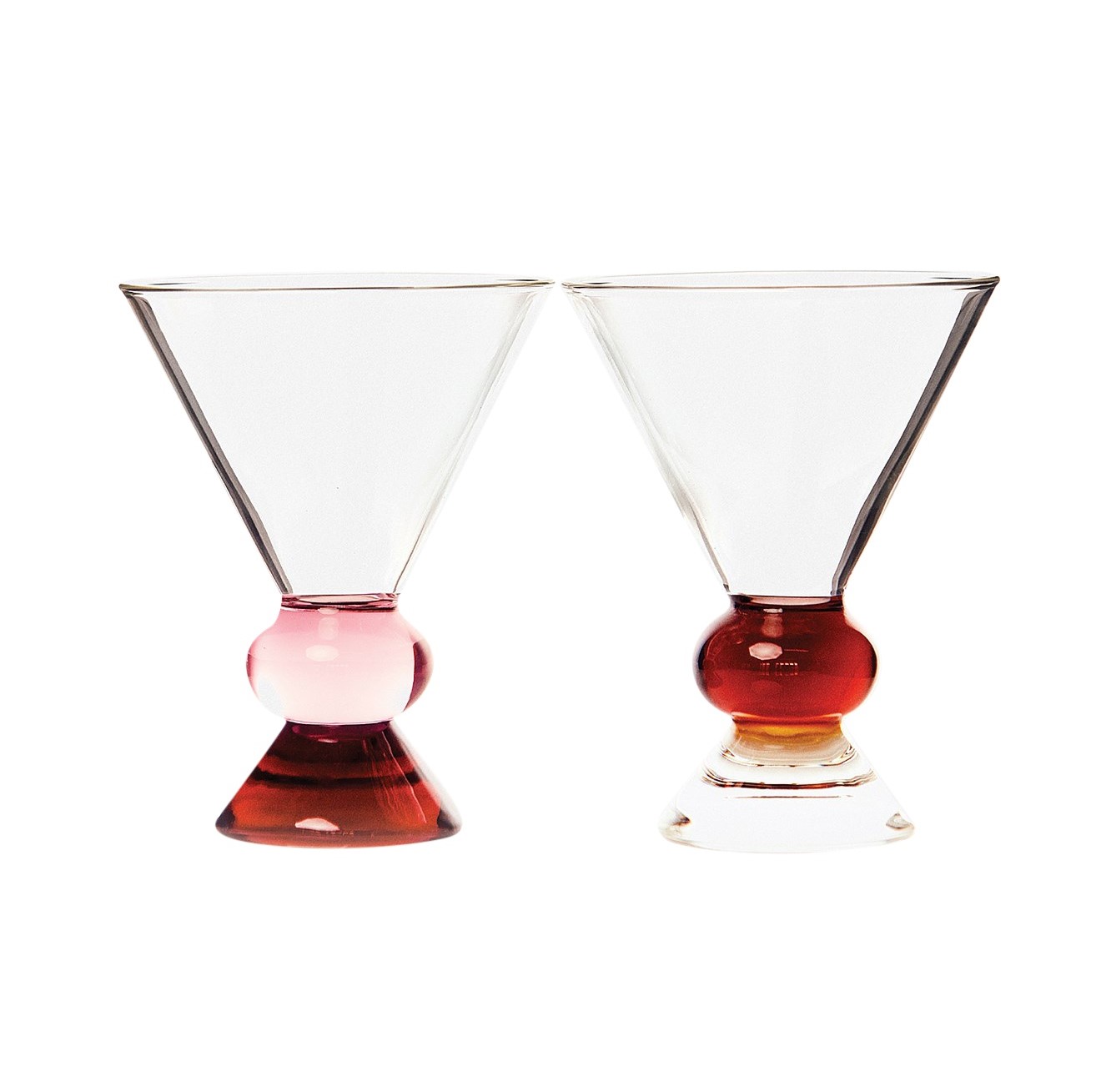 Two glasses with colourful bases