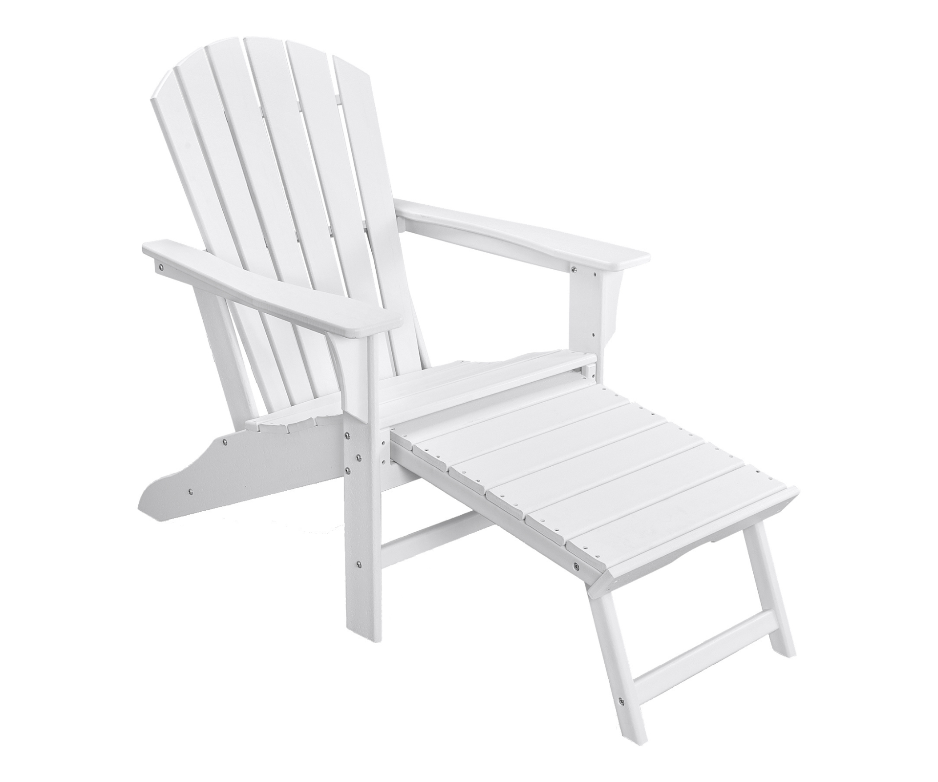 White Adirondack armchair with footstool.