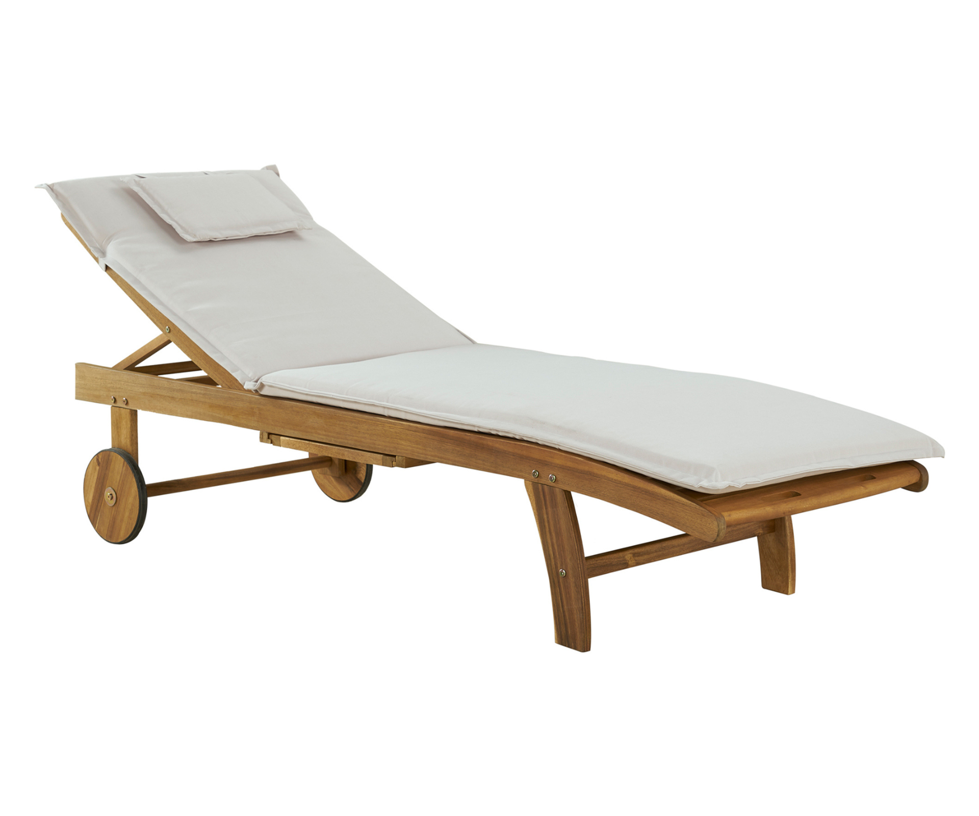 Monaco wheeled outdoor sun lounger in beige.