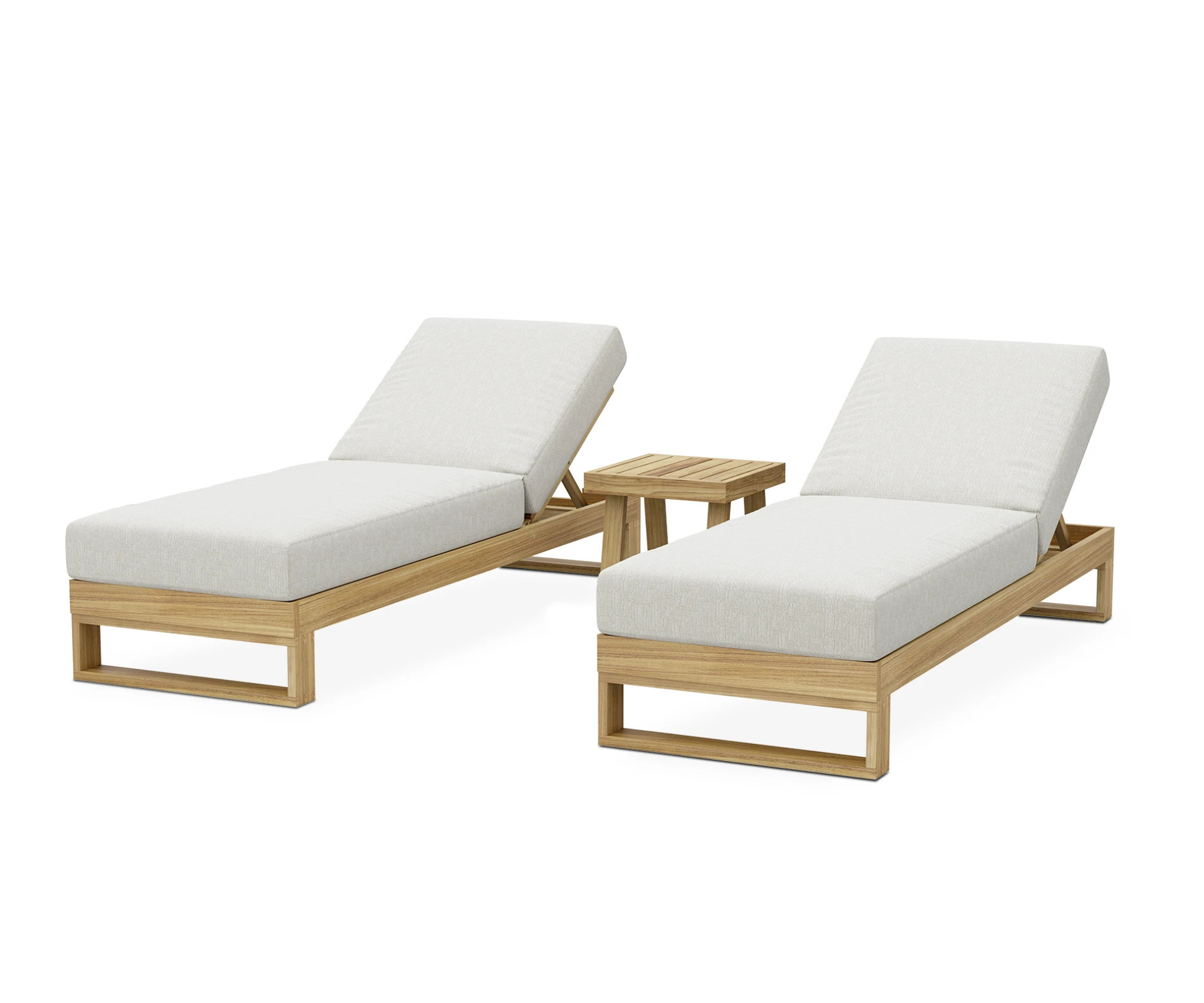 These Rio teak sun loungers with a wooden side table can create one of the best outdoor set ups for summer.
