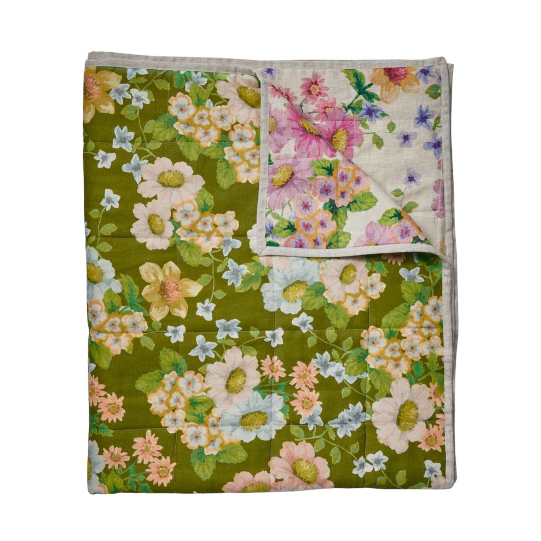 Product image of Bonnie and Neil Buttercup Olive Multi Linen Quilted Throw, as part of 2025 Bonnie and Neil Black Friday sale