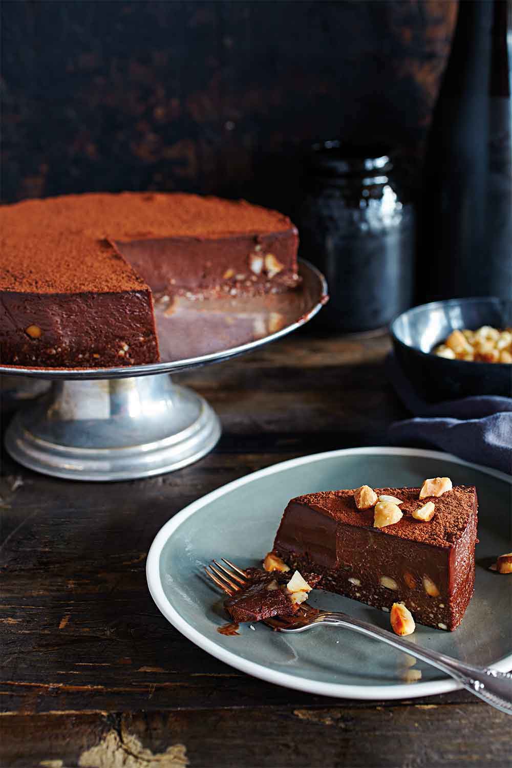 No-bake chocolate, nut and raspberry truffle cake