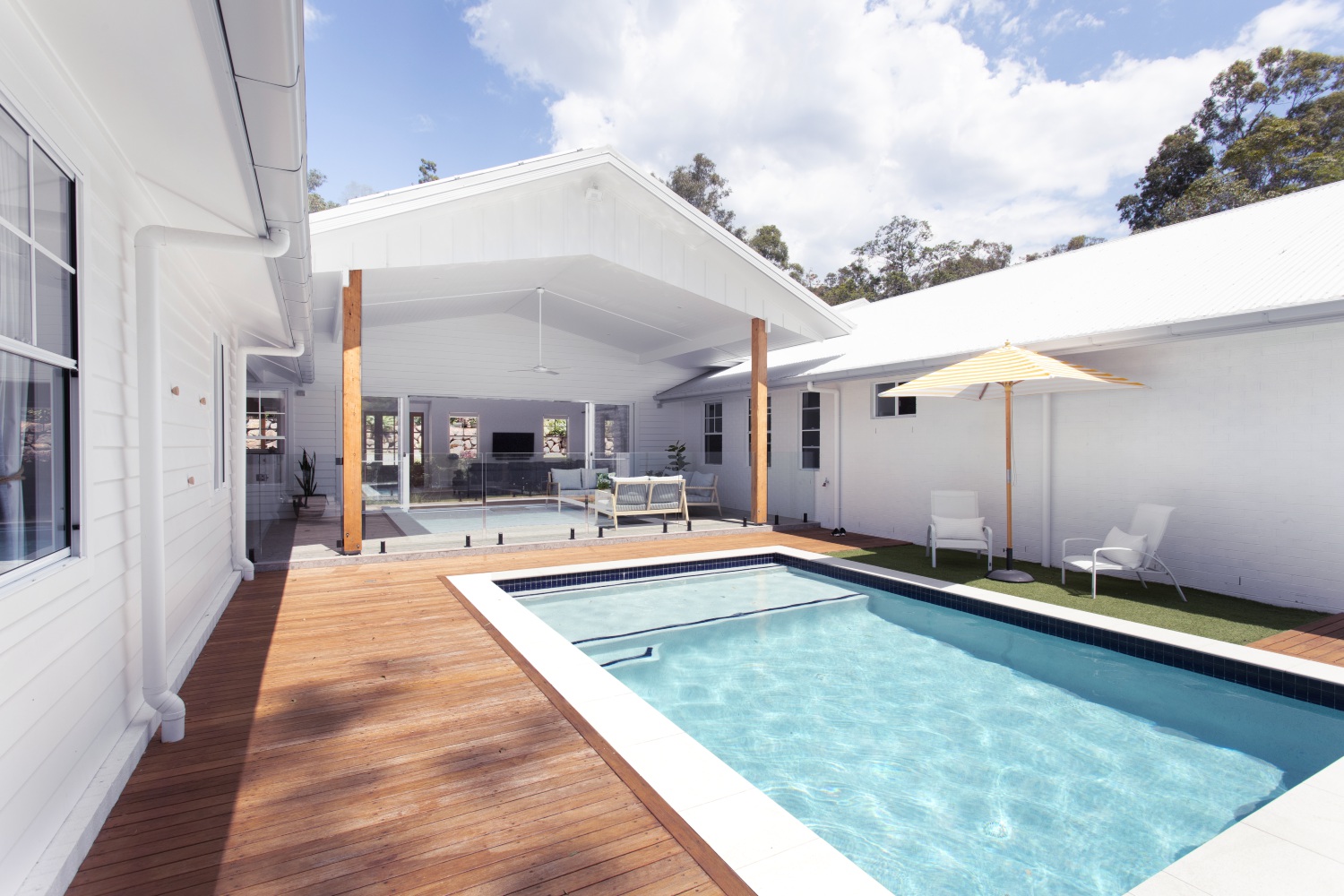 swimming pool with wooden deck